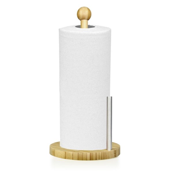 Home Basics Bamboo Paper Towel Holder with Steel Dispensing Side Bar PH01040